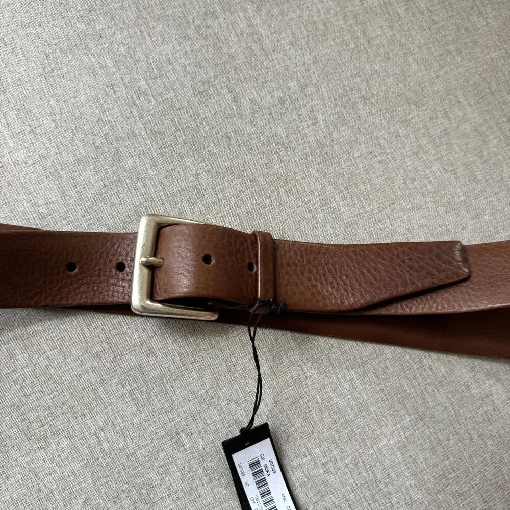 Orciani Copper Moka Brown Italian Leather Silver Square Buckle Belt 100 NEW 36